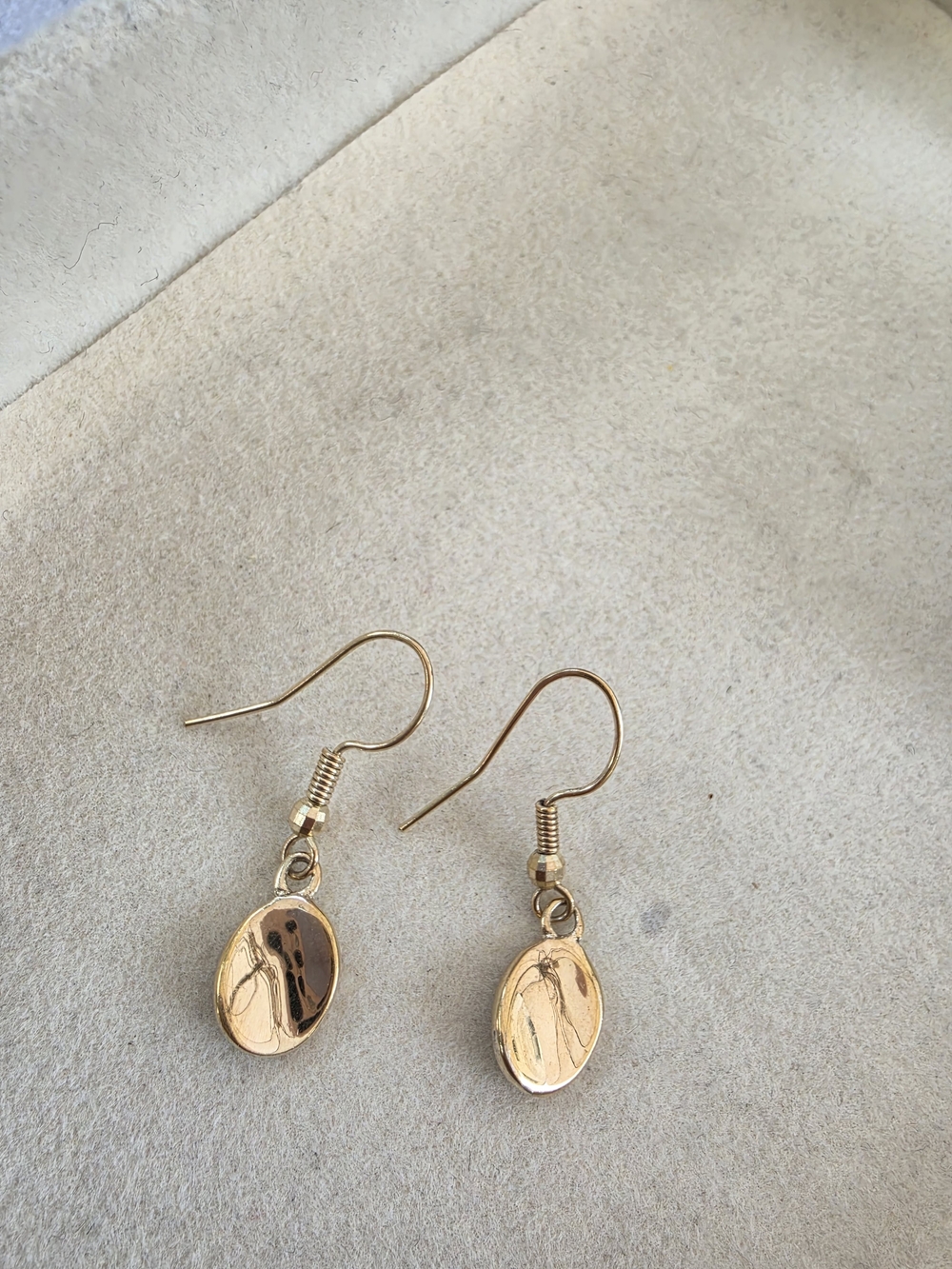 Sterling Silver 925S Gold Vermeil Oval Dangle Earrings - 2.31g